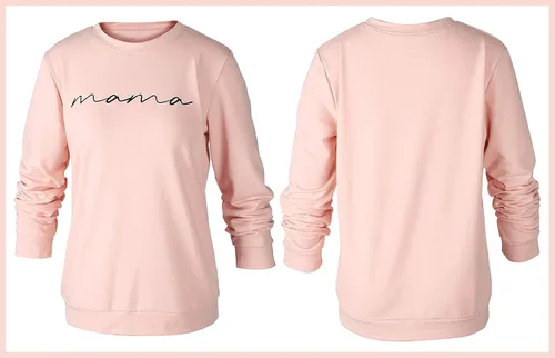 Vista 6 de ASTANFY Sudadera con cuello redondo para mujer, con estampado de letras "Mama", manga larga, suelta, de moda, con capucha