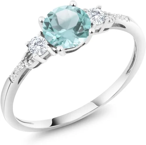 Vista 26 de Gem Stone King Anillo de compromiso de 3 piedras preciosas redondas de oro blanco de 10 quilates con piedra natal de 0.236 in con piedra natal