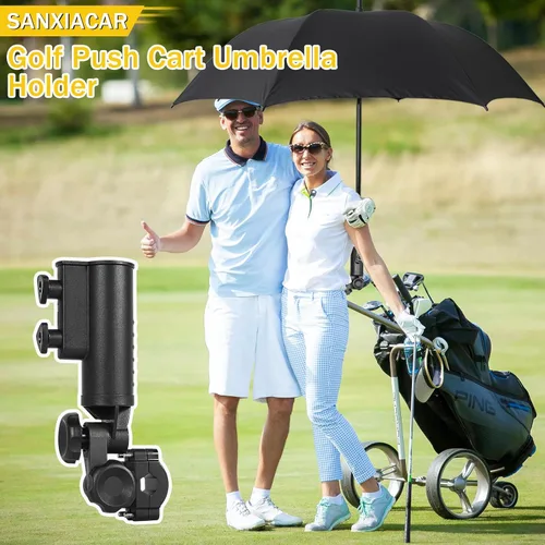Vista 7 de Soporte de paraguas de carrito de golf resistente con base de aluminio ajustable de 180° para cochecito, bicicleta, silla de ruedas, bicicleta