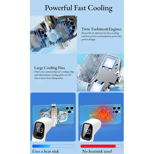 Vista 9 de Dual Core Semiconductor Cooling Fan, Low Noise Mobile Phonefor Games Live Streaming with Powerful Wind Supply