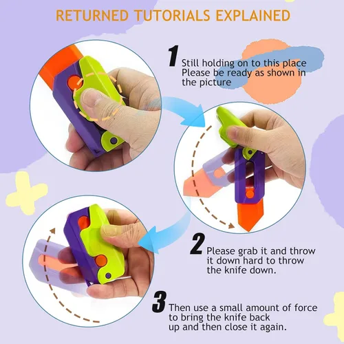 Vista 6 de 8 piezas de juguete de plástico de gravedad 3D navaja automática de impresión cuchillo de zanahoria, juguetes fidget de cuchillo sensorial