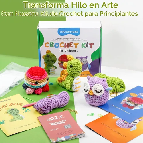 Vista 2 de Kit de ganchillo para principiantes, kit de animales de ganchillo con tutoriales en video e hilo suave, kits de manualidades para adolescentes