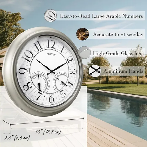 Vista 6 de Reloj iluminado para interiores y exteriores de 18 pulgadas con sensor inteligente y luz nocturna, impermeable, reloj de pared grande con termómetro