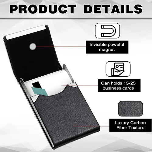 Vista 3 de Yexiya Funda de piel sintética para tarjetas de negocios, con cierre magnético, 6 unidades, para hombres y mujeres, regalos de oficina, color negro