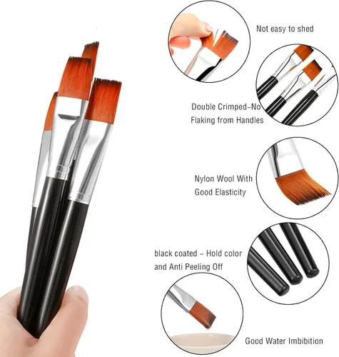 Vista 3 de Zonon 10 pinceles de pintura de cabeza plana de 1 pulgada, pinceles de pintura acrílica de acuarela a granel, pinceles de pelo de nailon sintético