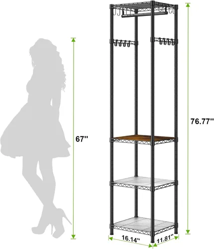 Vista 5 de R1 Perchero de Servicio Pesado para Ropa, Percheros para Ropa para Colgar Prendas, Perchero de Prendas con Estantes de Almacenamiento, Perchero