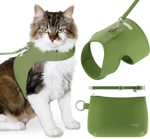 Vista 6 de Juego de arnés para gatos, collar y correa – Chaleco de arnés de velcro ajustable sin estrangulamiento para gatos y gatitos (algodón azul, S)