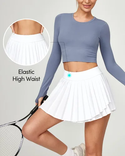 Vista 4 de IUGA Falda de tenis plisada para mujer con bolsillos, falda atlética de cintura alta para mujer, falda pantalón de golf para entrenamiento