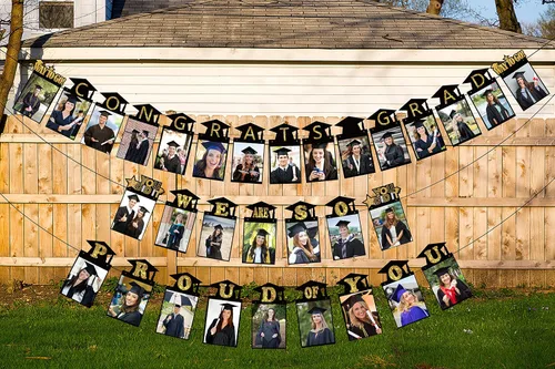 Vista 3 de 3 piezas adornos para la foto de la graduación 2021 – Felicidades graduado; Nos sentimos orgullosos de ti; guirnalda de Clase 2021; Decoraciones