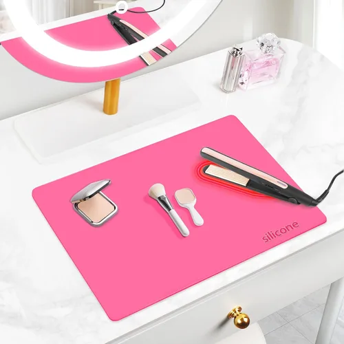 Vista 11 de Alfombrilla de maquillaje de silicona para tocador, 15.4" x 11.6" resistente al calor, alfombrilla de escritorio transparente, fácil de limpiar