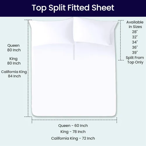 Vista 5 de SGI bedding Sábana Queen de 28 pulgadas con cabecera flexible y parte superior dividida, 100% algodón egipcio - 600 número de hilos, sábanas