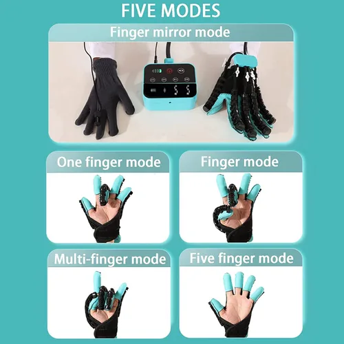 Vista 3 de Guantes de robot de rehabilitación, férula de mano funcional para ejercitador, ortesis para ejercitador, USB cargable, 9 intensidades, 5 modos