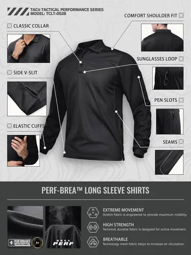 Vista 4 de TACVASEN Long Sleeve Polo Shirts for Men Tactical Performance Polo Shirts w Collar Quick Dry Fit Work Shirts Workout Golf