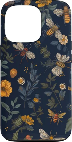 Vista 10 de Bees and Wildflowers on Dark Blue Funda para iPhone 17