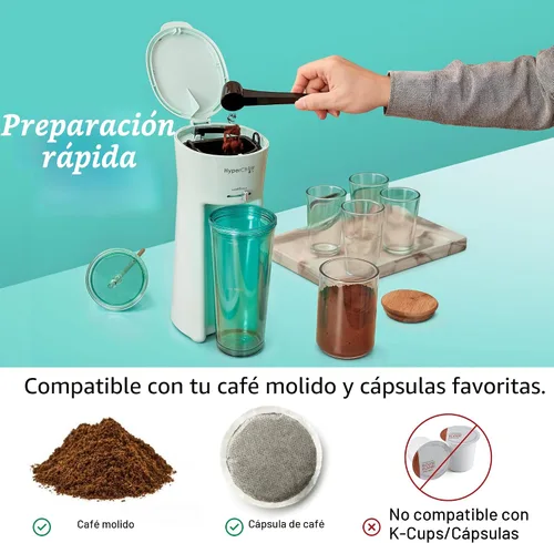 Vista 4 de Elite Gourmet HyperChiller EHC824 - Cafetera helada y caliente, color menta Adjustable flow/strength lever - includes 20oz tumbler, reusable