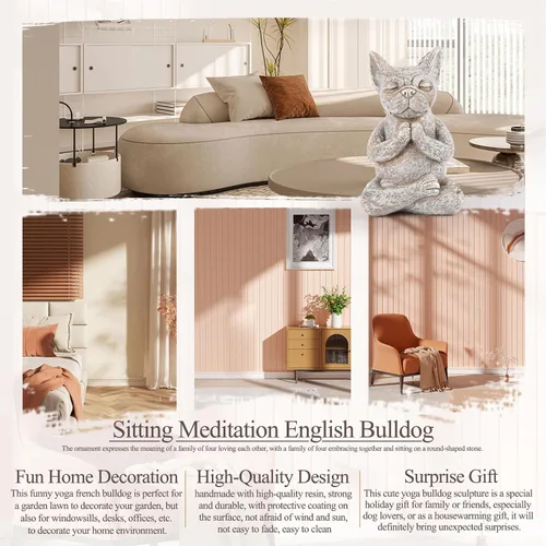 Vista 4 de Estatua de bulldog de Buda meditante, figura de yoga de resina de 5.7 pulgadas, bonita decoración de mesa divertida de animales zen, para el hogar