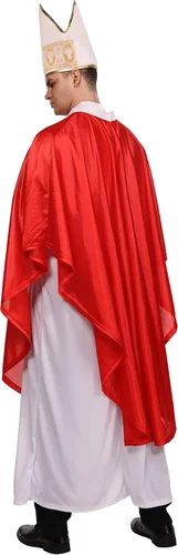 Vista 7 de Maxim Party Supplies Disfraz de Halloween para adultos, disfraz de cardenal católico bíblico para hombres, incluye bata blanca, poncho papal rojo