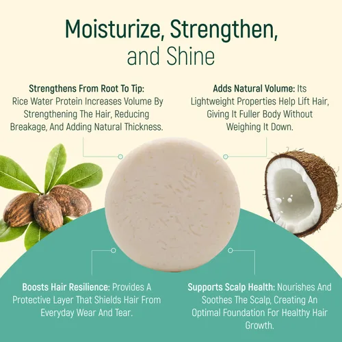 Vista 5 de Barra de champú de agua de proteína de arroz sólido con jabón para el cabello con efecto acondicionador - Barras de champú para cabello con todos