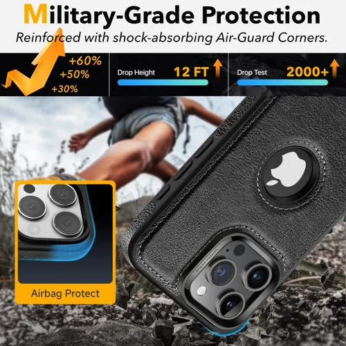 Vista 6 de Funda de piel para iPhone 16 Pro Max, mejorada [fuerte magnética], [compatible con MagSafe] [soporte invisible integrado] Funda protectora delgada