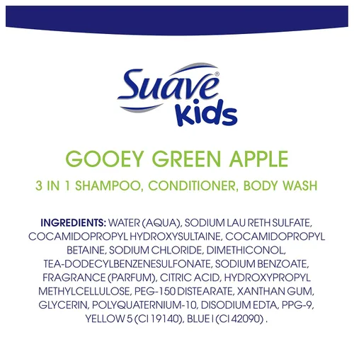 Vista 4 de Suave Champú para niños, acondicionador, gel de baño 3 en 1 para facilitar la limpieza de manzana verde pegajosa, sin desgarros, 10 onzas