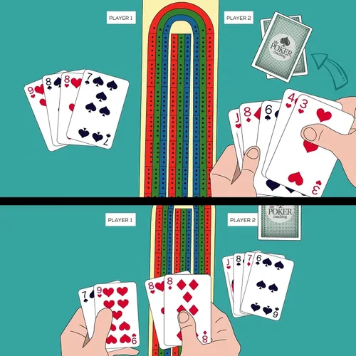 Vista 4 de FUNPENY juego de Cribbage tradicional de madera, de 3 pistas con código de color, con fichas de metal y baraja de cartas de juego