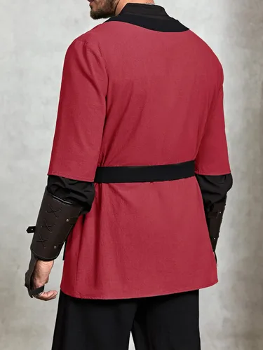 Vista 3 de Gafeng Disfraz de pirata medieval para hombre, túnica vikinga renacentista, Halloween, caballero, guerrero, retro, cosplay, LARP Tops