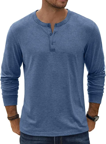 Vista 19 de COOFANDY Camiseta Henley de Manga Larga para Hombre Camisas Pullover Casuales Ligeras Camisetas Básicas Suaves Elásticas Tops de Otoño