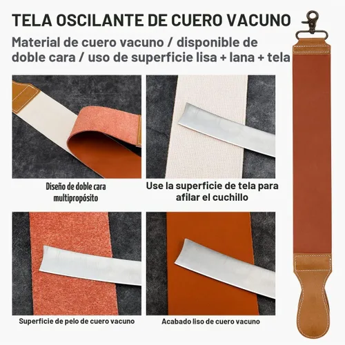 Vista 5 de Maquinilla de afeitar recta profesional con primera capa de piel de vacuno – Maquinilla de afeitar de peluquería de borde recto de acero inoxidable