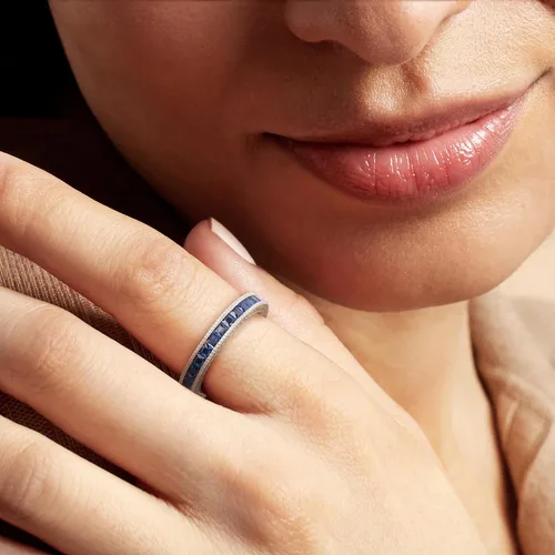 Vista 2 de Ross-Simons 1.40 ct. t.w. Simulated Sapphire Eternity Band in Sterling Silver