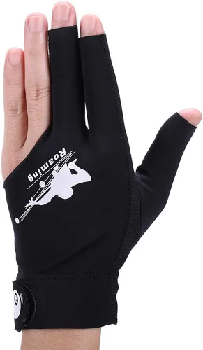 Vista 2 de Billiard Pool Glove for Left Hand, 3-Finger Cue Glove for Men Smooth Stroke Mano izquierda negra.