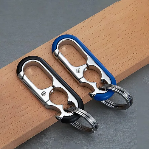 Vista 7 de Llavero para hombre – Llavero abrebotellas con 2 anillos, liberación rápida, aleación de zinc, negro, llavero perfecto para coche (negro + azul)