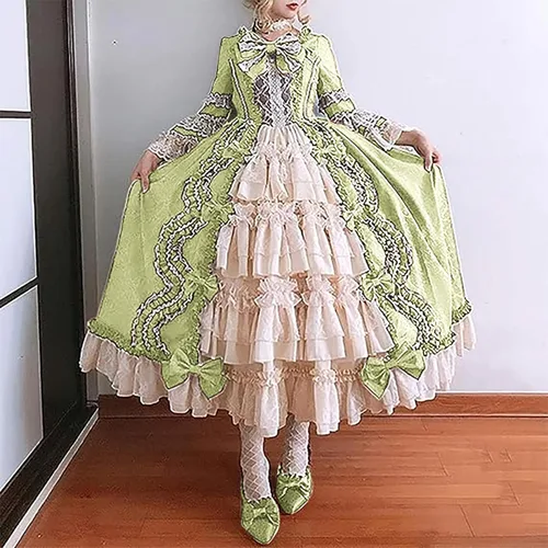Vista 5 de SHOPESSA Vestido victoriano para mujer, vestido de lolita francesa, disfraz de princesa, vestido renacentista, manga acampanada, corte de cosplay