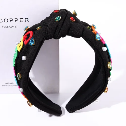 Vista 4 de YAHPERN Diadema anudada de perlas de cristal, diadema ancha con nudo superior para mujer, accesorios para el cabello deportivos, béisbol, fútbol