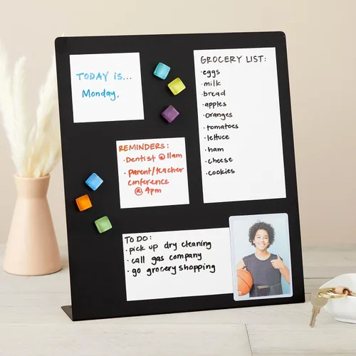 Vista 4 de Juvale Tablero magnético – Negro, 12.6 x 11 x 2.6 pulgadas – Tablero magnético de pie para escritorio y pared – Pantalla magnética para notas, fotos