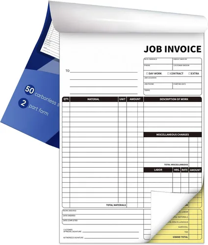 Vista 2 de Formularios de pedido de trabajo sin carbono, facturas de 7.5 x 11 pulgadas para pequeñas empresas, libro de pedidos de ventas con tablero