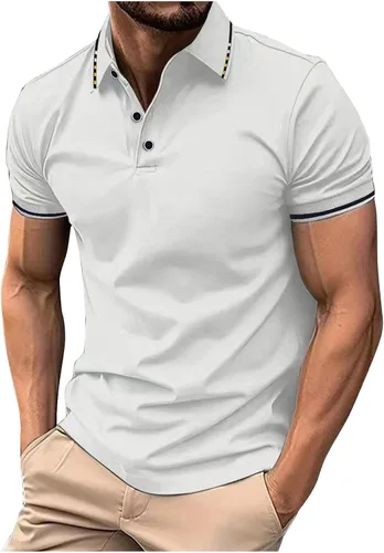Vista 34 de Mens Shirts Casual Stylish Button Down Short Sleeve Polo Shirt Summer Vacation Shirts Loose Athletic Pullover Tee