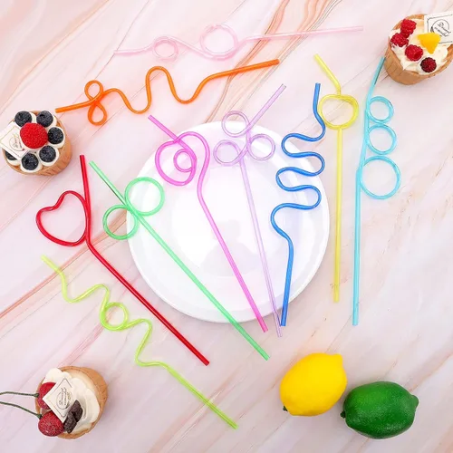 Vista 5 de 60 pajitas de plástico reutilizables para fiestas de niños, 60 popotes coloridos y locos y tontos, 10 diseños diferentes, para fiestas infantiles