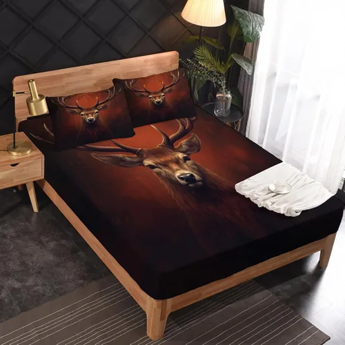 Vista 2 de Sábanas de ciervo tamaño individual – Sábanas de cama de animales del bosque, microfibra suave, bolsillo profundo, sábanas y fundas de almohada