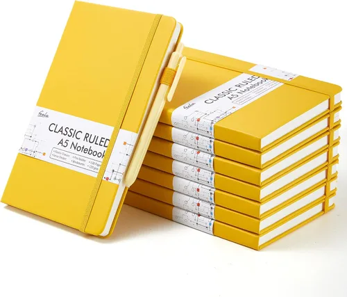 Vista 9 de feela Paquete de 8 cuadernos a granel para la escuela, cuadernos de negocios de tapa dura, diarios clásicos rayados con soporte para bolígrafo