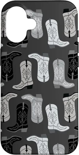 Vista 32 de Cowboy Boot Illustration Preppy Western in Black and White Case for iPhone 17