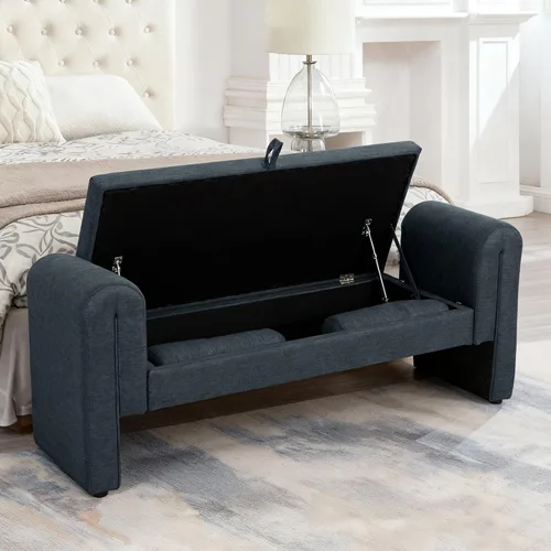 Vista 19 de Banco de terciopelo para dormitorio al pie de la cama, banco otomán tapizado con botones capitoné de 60.5 pulgadas con brazos curvos, otomán