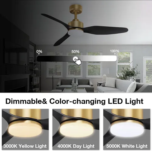 Vista 3 de Hoenofly - Ventiladores de techo inteligentes de 48 pulgadas con luces LED, control remoto, motor CC silencioso, regulable, ventilador de techo