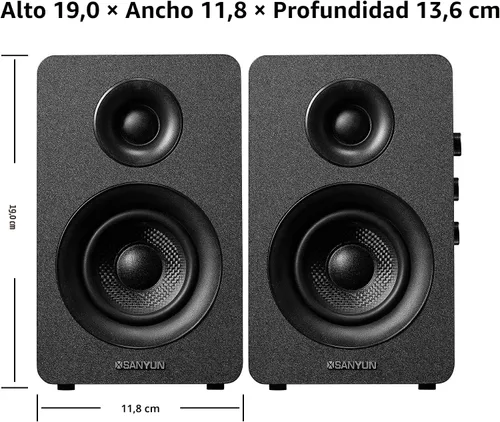 Vista 2 de Sanyun SW208 bocinas de estantería activas Bluetooth 5.0 de 3" – Unidad de altavoz de fibra de carbono de 60W - DAC de 24 bits incorporado - Sonido