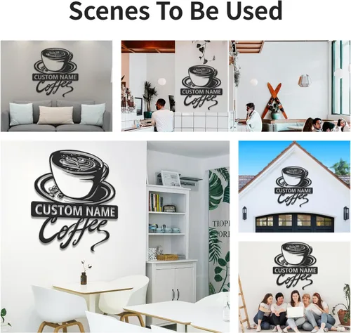 Vista 5 de Arte de pared de metal personalizado de café, letrero de café personalizado, letrero de nombre personalizado para amantes del café, regalo de arte
