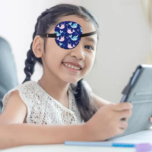Vista 6 de 12 parches para ojos para niños, parche ajustable para un solo ojo, reutilizable, lindo, suave, para niña y niño, con correa elástica, algodón