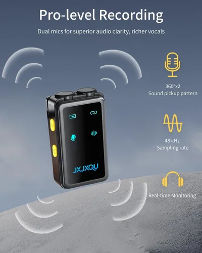 Vista 7 de Micrófono Lavalier inalámbrico para iPhone: micrófono JXJXQU con reducción de ruido inteligente, efecto de reverberación, batería de 30 H+, diseño