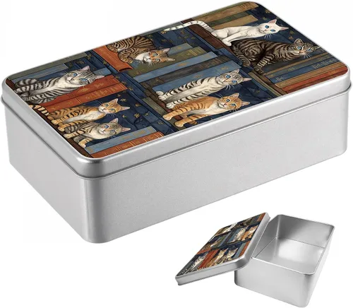 Vista 46 de Caja de lata de metal con tapa, contenedor de almacenamiento rectangular vacío de hojalata, estuche de lata portátil ligero para manualidades