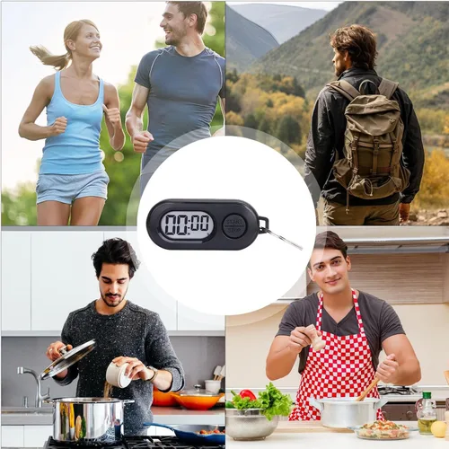 Vista 2 de Pequeño llavero con temporizador digital, cronómetro de alta precisión para experimentos de horneado de fitness, temporizador de ABS portátil