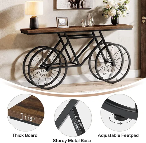 Vista 7 de Tribesigns Mesa consola extra larga, mesa de sofá estrecha de 70.9 pulgadas detrás del sofá con base de metal para bicicleta, mesa de entrada