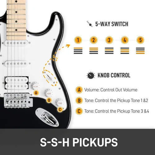 Vista 3 de Ktaxon - Kit de guitarra eléctrica de 39 pulgadas para principiantes, con pastillas HSS de 6 cuerdas, guitarra eléctrica de cuerpo sólido